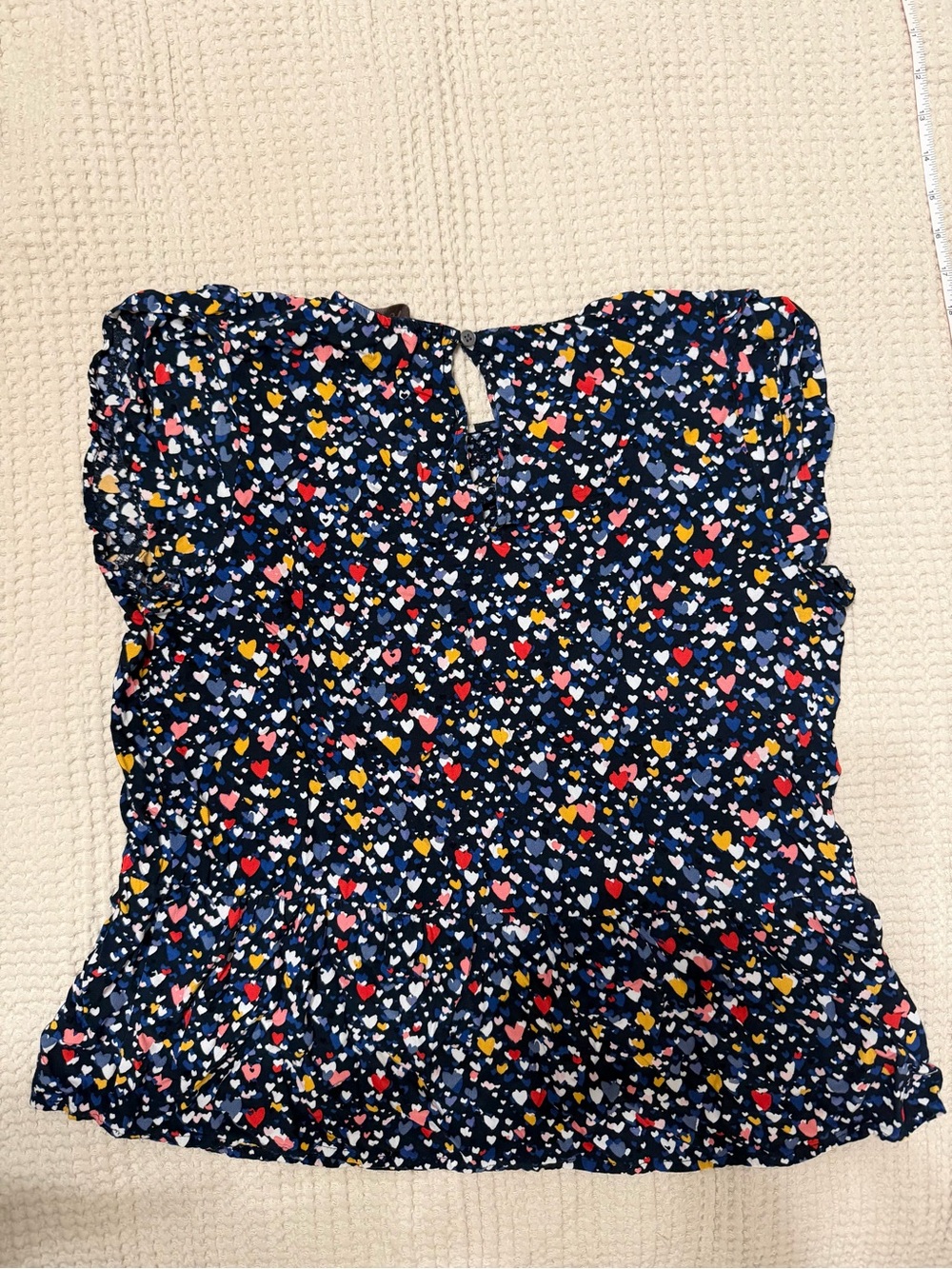 LOFT Navy Multi-Color Heart Print Top